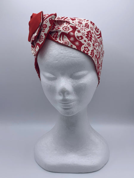 Scandi Christmas Red Reindeer - wired reversible headband