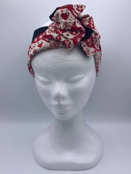 Scandi Christmas Red Reindeer - wired reversible headband